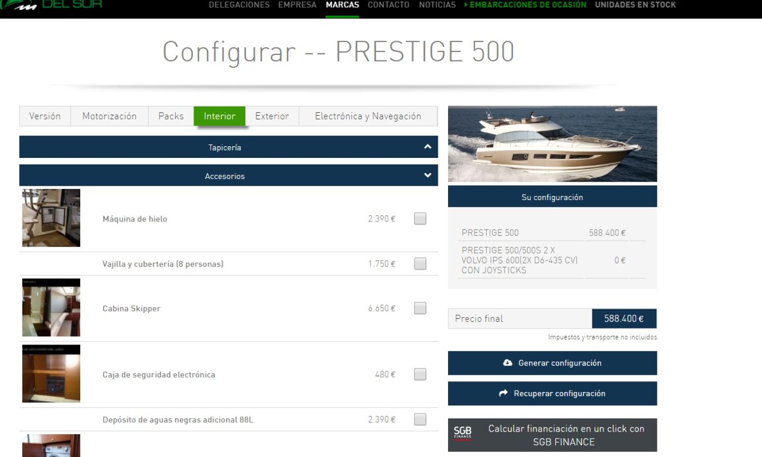 NUEVO CONFIGURADOR PARA EMBARCACIONES PRESTIGE