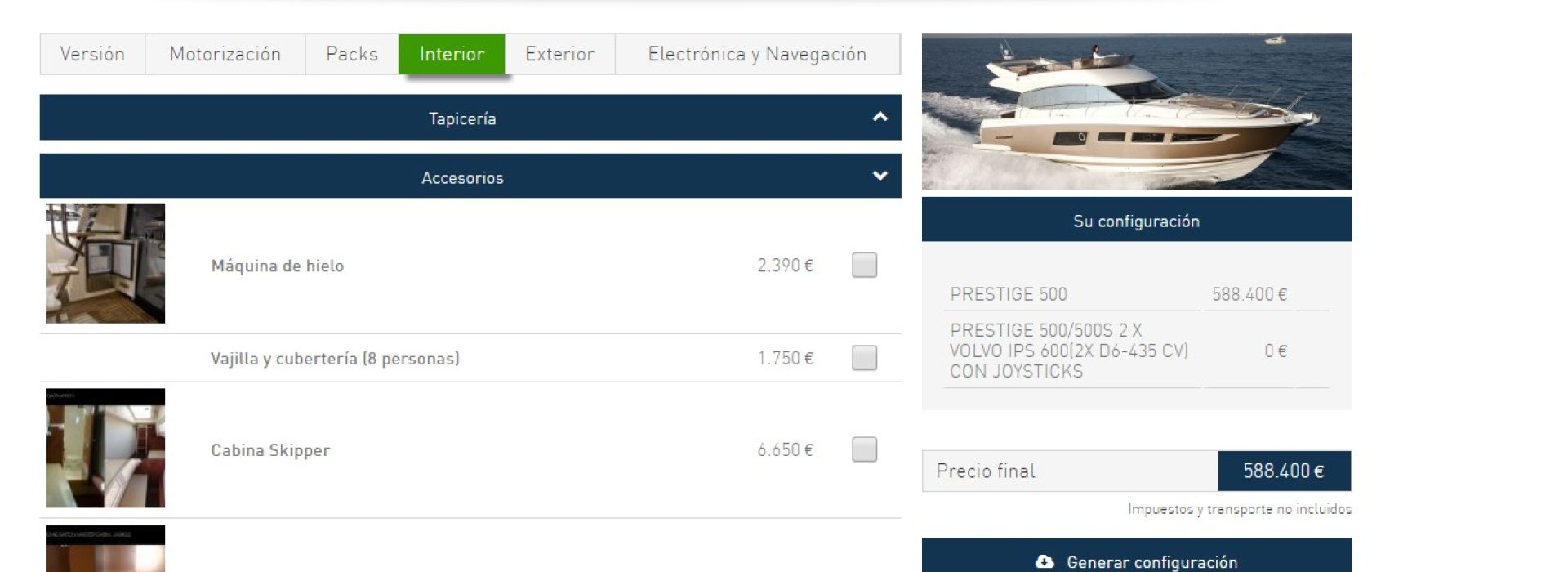 NUEVO CONFIGURADOR PARA EMBARCACIONES PRESTIGE